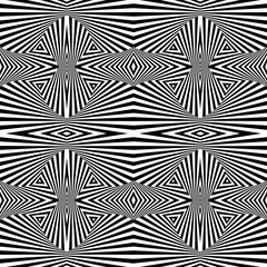 Wall Mural - Black and white seamless pattern. Optical illusion. Vector illustration. Monochrome seamless background for your design. Geometric retro pattern with lines