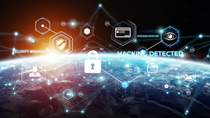 Poster - Cyber security on planet Earth 3D rendering