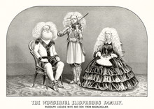 The Wonderful Eliophobus Family. Humorous Image Of A Very Strange Ancient Family. Old Illustration By Unidentified Author, Publ. In New York, 1870"
