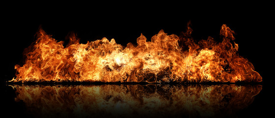 Fire panorama on a black background.