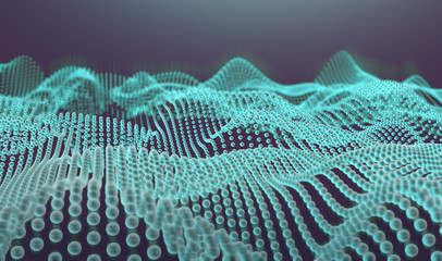Wall Mural - fondo abstracto de tecnología y ciencia.malla o red.ilustracion 3d de patrón de puntos y ondas