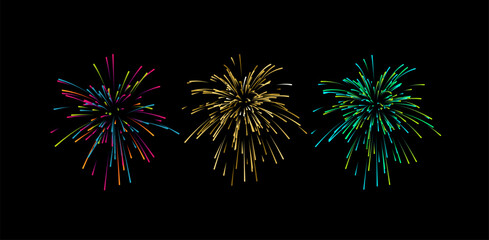 Colorful confetti or fireworks explosions isolated on black
