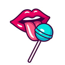 Female Lips Licking Lollipop