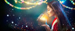 © Subbotina Anna - Christmas scene. Beauty brunette young woman in party costume opening gift box over holiday blurred background