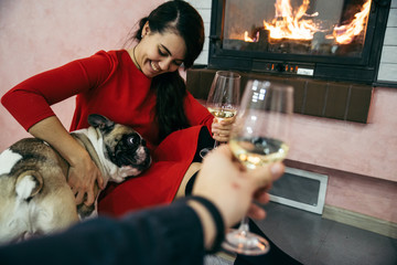 Woman with man glass of wine