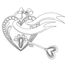 Pattern Heart Lock Key Doodle Black White Graphic Sketch Background Illustration Vector