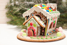 Gingerbread House. Christmas Holiday Sweets. European Christmas Holiday Traditions. Christmas Gingerbread House And Holiday Decorations.