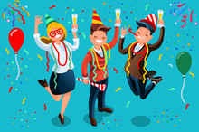 People Celebrating Party New Year Bash Illustration