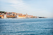 View from the river on the Lisbon old town during the morning light in Portugal