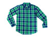 Green with a blue checkered shirt. Isolate on white