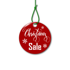 Sticker - Merry Christmas. Christmas sale tag on the rope. Vector illustration.