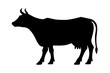 Black graphic icon, logo or symbol - silhouette of a dairy cow. Vector design, isolated on background.