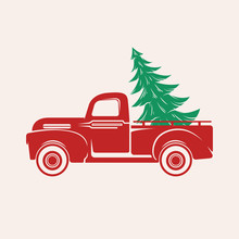 Red Car With A Christmas Tree