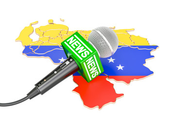 Wall Mural - Venezuelan News concept, microphone news on the map. 3D rendering