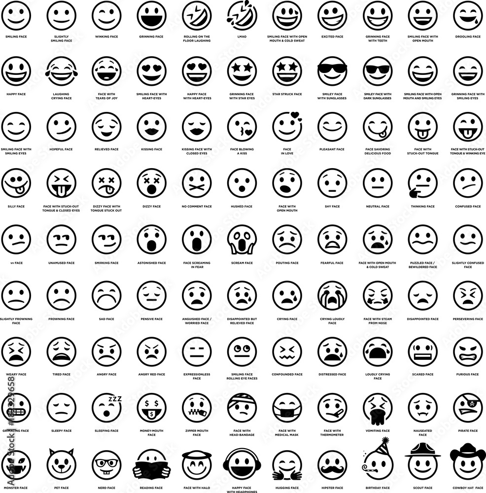 99 Smiley Face Emoji Icons - obrazy, fototapety, plakaty 