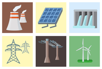 Energy electricity power icons battery vector illustration industrial electrician voltage socket technology.