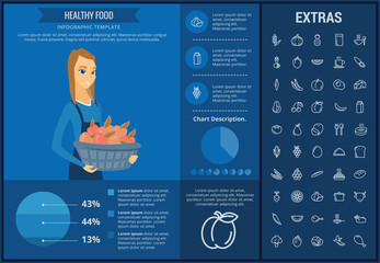 Canvas Print - Healthy food infographic template, elements and icons. Infograph includes customizable graphs, charts, line icon set with food plate, restaurant meal ingredients, eat plan, fish, vegetables, meat etc.