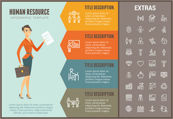 Canvas Print - Human resource infographic options template, elements and icons. Infograph includes line icon set with business worker, successful businessman, corporate leader, market data, business team etc.