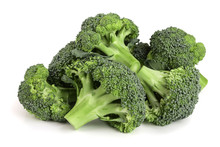 Fresh Broccoli Isolated On White Background Close-up. Top View