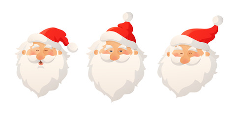 Happy smiling Santa Claus head with red hat and beard. Cartoon vector illustration.