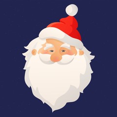 Wall Mural - Happy smiling Santa Claus head with red hat and beard. Cartoon vector illustration.