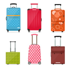 Poster - Cartoon Travel Suitcase Color Set. Vector