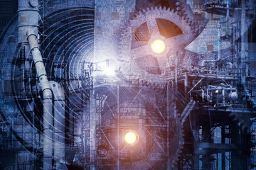 Wall Mural - abstract industrial background with gears wheel on circuit board,Computerized cogwheels and gear,Digital engineering concept.