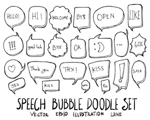 Wall Mural - Set of Bubble speech talk illustration Hand drawn doodle Sketch line vector eps10