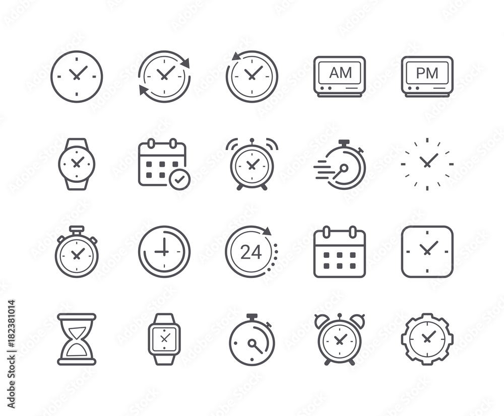 Minimal Set of Time and Clock Line Icons - obrazy, fototapety, plakaty 