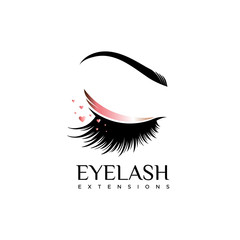 Wall Mural - Eyelash extension logo. Makeup with a pearl shade. Vector illustration in a modern style