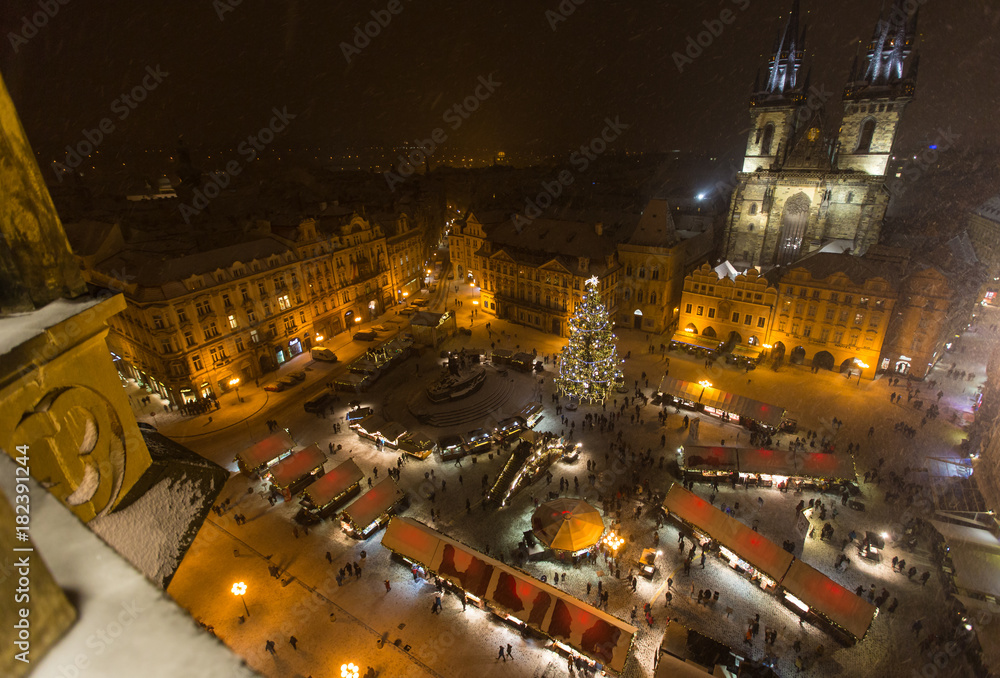 The Old Town Square at Christmas time. - obrazy, fototapety, plakaty 