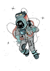 Astronaut in spacesuit. Cosmonaut in space on the white background. Colorful vector illustration.