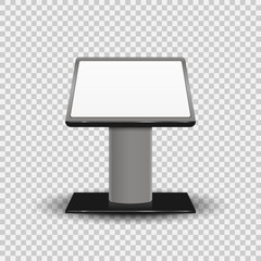 Realistic 3d Interactive Information Kiosk Terminal Stand Screen Display Console Infokiosk isolated on transparent background. Vector illustration.