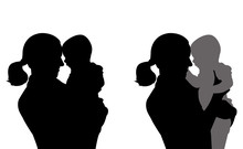 Mother Holding Baby Silhouettes - Vector
