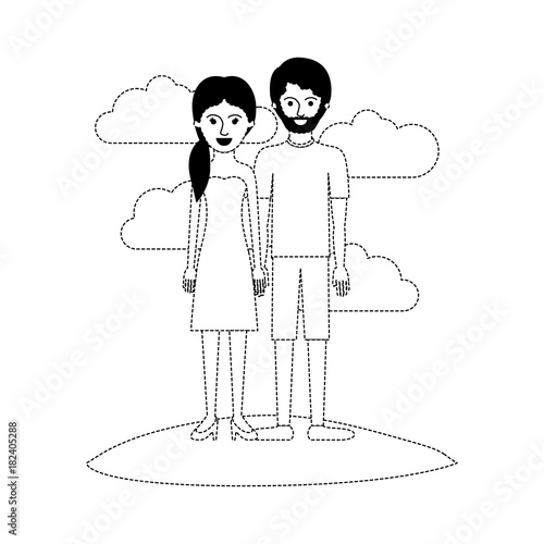 Couple Scene Outdoor And Her With Strapless Dress And Heel Shoes