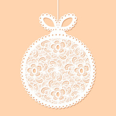 Canvas Print - Decorative white lace Christmas ball toy on beige background