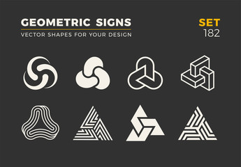 Wall Mural - Set of eight minimalistic trendy shapes. Stylish vector logo emblems for Your design. Simple universal geometric signs collection.