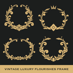 Set of Vintage Luxury Monogram Frame Template Design