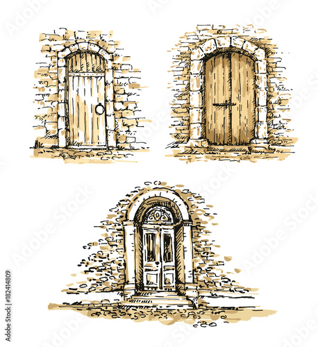 Old Door Freehand Drawing Of Front Door Old Street Sketch