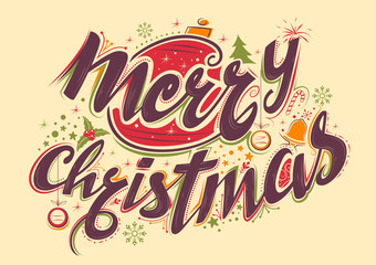 Wall Mural - Merry Christmas Lettering Design Set typography style greeting background