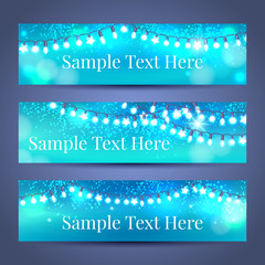 Wall Mural - set of banners with glowing light garlands, vector illustration