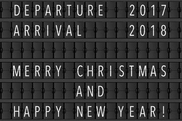 Aufkleber - Airport Announcement Flip Mechanical Timetable with Hapy Merry Christmas and Happy New Year Sign. 3d Rendering
