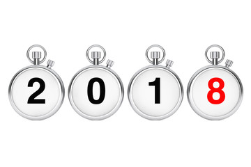 Aufkleber - New Year and Merry Christmas Concept. Stopwatches with 2018 New Year Sign. 3d Rendering