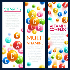 Vitamin and mineral complex pills vector banners