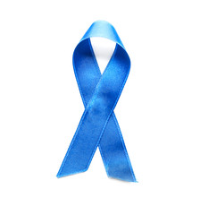 Sticker - Blue ribbon on white background. Cancer awareness concept