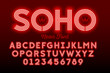 Neon style modern font, alphabet and numbers