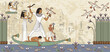 Murals with ancient egypt scene.Ancient egypt banner.
