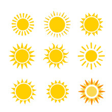 Sun Flat Vector Icon Set On White Background