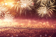 Gold and Red Fireworks and bokeh in New Year eve background holiday.