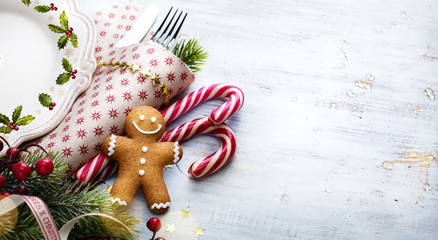 Wall Mural - christmas holidays ornament flat lay; christmas card background